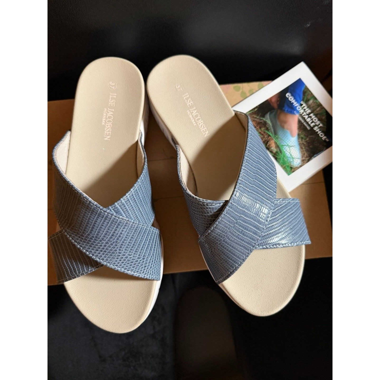 New Ilse Jacobsen Criss Cross Mule Slip On Sandals Blue Sz 37 Us 7 Platform